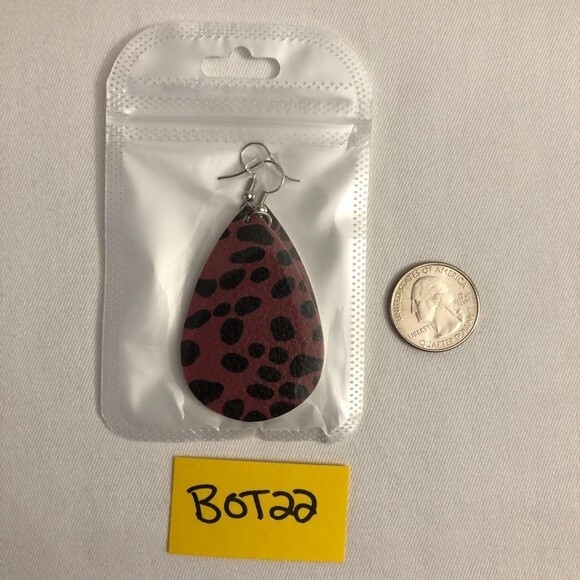 Taupe Animal Print PU Leather Teardrop Earrings - Picture 3 of 4